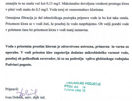 Pojasnilo o kvaliteti vode v Občini Dornava 1